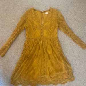 ALTAR’D STATE | mustard gold boho lace tabatha dress L VG preowned